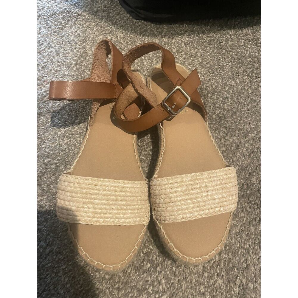 Paseart Spain Women’s Leather Ankle Wrap Espadrille Sandals - Size 7 Tan - NWOB